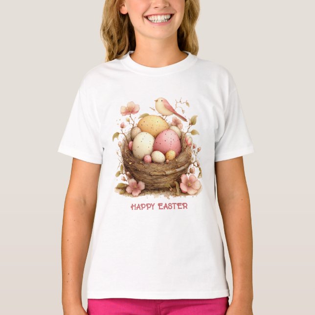 Happy Easter Bird Nest Eggs Bird T-Shirt (Vorderseite)
