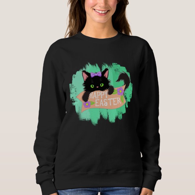 Happy Easter Black Kitty Sweatshirt (Vorderseite)