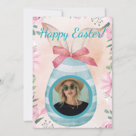 Happy Easter - blue egg with photo option  Einladung