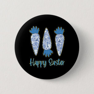 Happy Easter Blue Floral Chinoiserie Karotteneier Button