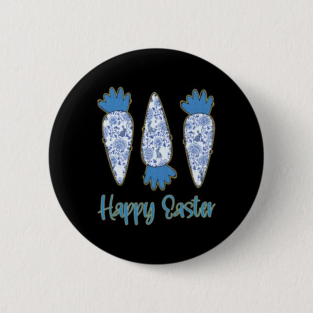 Happy Easter Blue Floral Chinoiserie Karotteneier  Button (Vorderseite)
