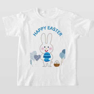 Happy Easter "Blue with Niedlich Bunny & Eggs" T-Shirt