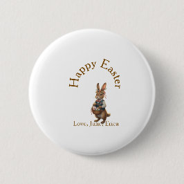 Happy Easter brown bunny with eggs love add name  Button