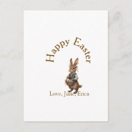 Happy Easter brown bunny with eggs love add name  Postkarte