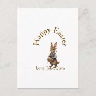 Happy Easter brown bunny with eggs love add name Postkarte