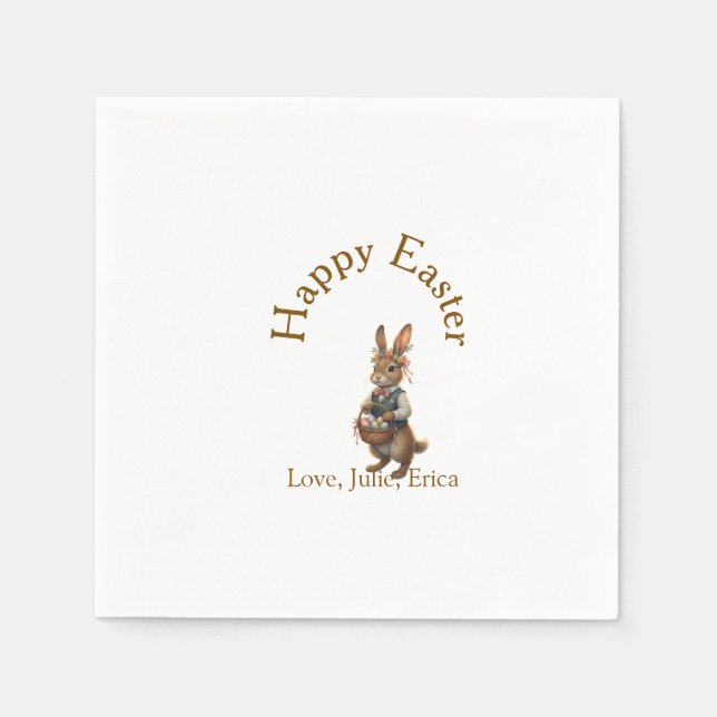 Happy Easter brown bunny with eggs love add name  Serviette (Vorderseite)