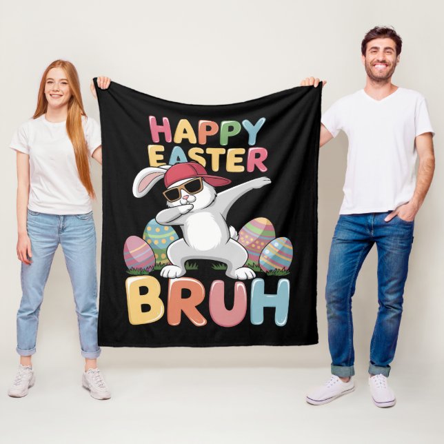 Happy Easter Bruh Bro Funny Dabbing Bunny Rabbit Fleecedecke (Beispiel)