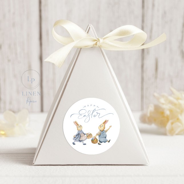 Happy Easter Bunnies with Egg Baskets Runder Aufkleber (Von Creator hochgeladen)