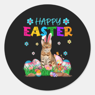 Happy Easter Bunny Bengalisch Cat Junting Eggs Col Runder Aufkleber