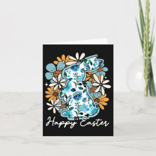 Happy Easter Bunny Blue Floral Yellow Design for m Karte