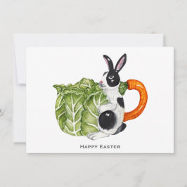 Happy Easter Bunny Carrot Teapot Holiday Postcard Feiertagskarte