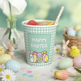 Happy Easter Bunny Chick Eggs Green Gingham Pappbecher