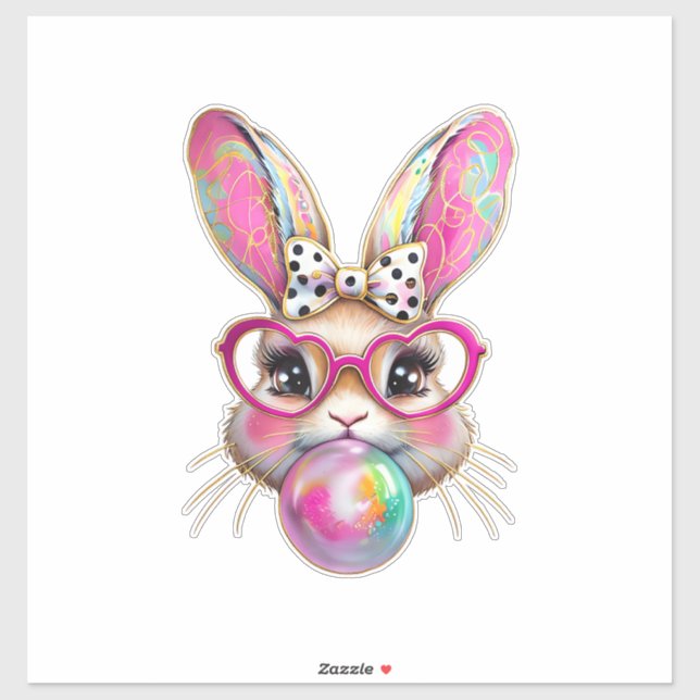 Happy Easter Bunny Coquette Bow Brushstroke Easter Aufkleber (Blatt)