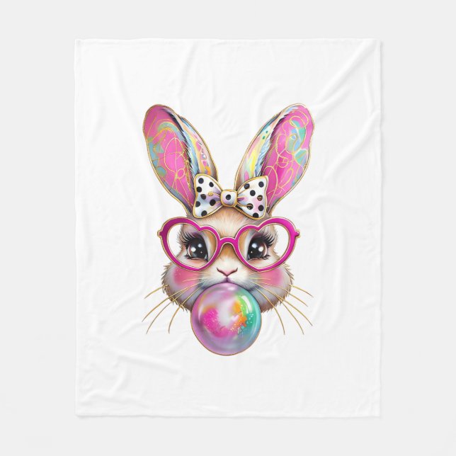 Happy Easter Bunny Coquette Bow Brushstroke Easter Fleecedecke (Vorderseite)