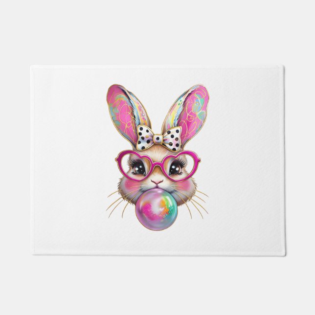 Happy Easter Bunny Coquette Bow Brushstroke Easter Fußmatte (Vorderseite)