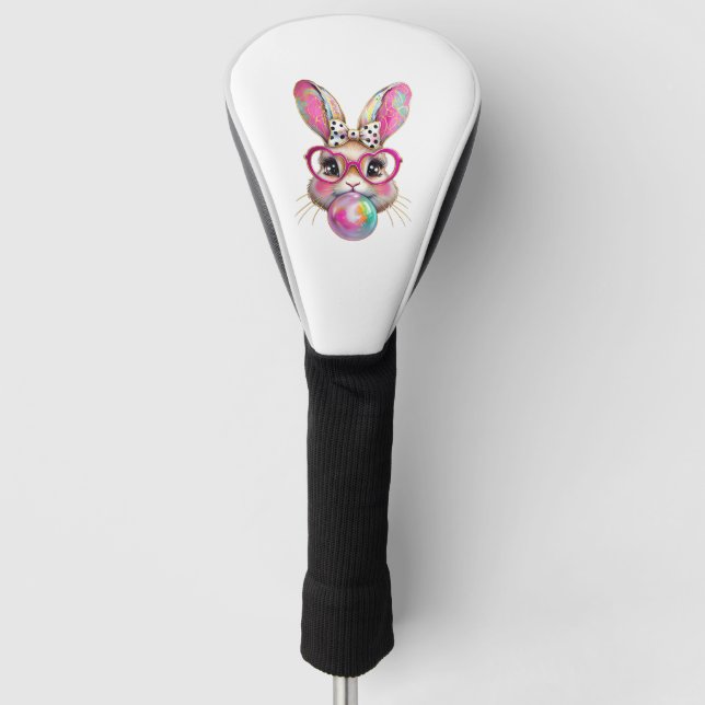 Happy Easter Bunny Coquette Bow Brushstroke Easter Golf Headcover (Vorderseite)