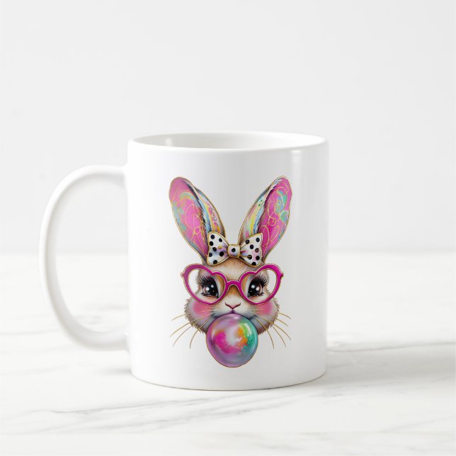Happy Easter Bunny Coquette Bow Brushstroke Easter Kaffeetasse (Links)