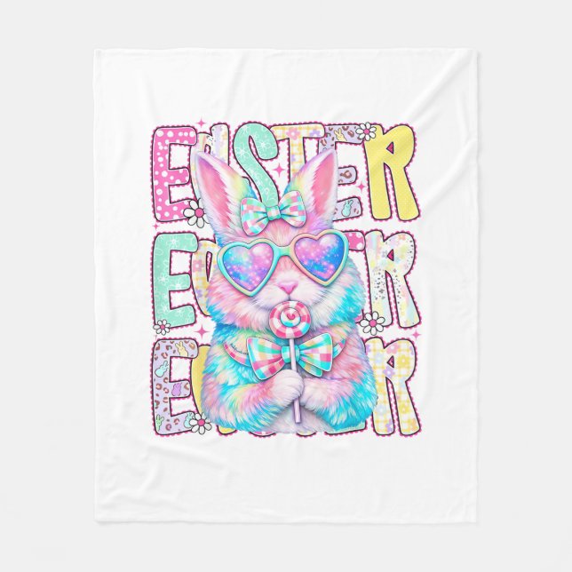 Happy Easter Bunny Coquette Bow Preppy Easter Day  Fleecedecke (Vorderseite)