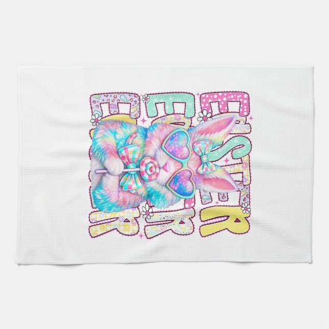 Happy Easter Bunny Coquette Bow Preppy Easter Day  Geschirrtuch (Horizontal)
