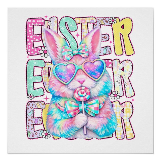 Happy Easter Bunny Coquette Bow Preppy Easter Day  Poster (Vorderseite)