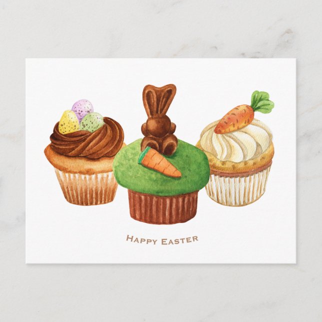Happy Easter Bunny Cupcakes Ferienkarte Feiertagspostkarte (Vorderseite)