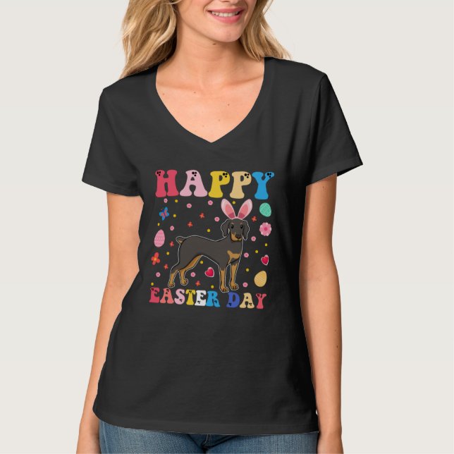 Happy Easter Bunny Doberman  Easter Day Groovy T-Shirt (Vorderseite)