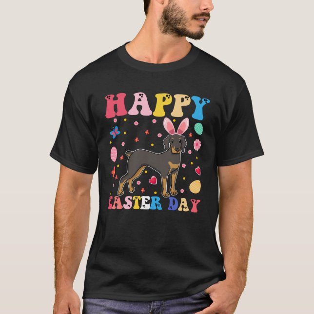 Happy Easter Bunny Doberman  Easter Day Groovy T-Shirt (Vorderseite)