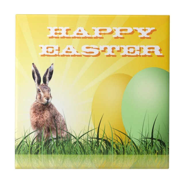 HAPPY EASTER - Bunny & Eggs Fliese (Vorderseite)