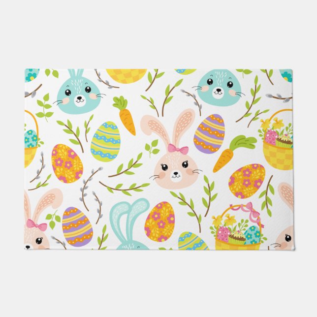 Happy Easter Bunny Eggs, Spring Pattern Gift Fußmatte (Vorderseite)