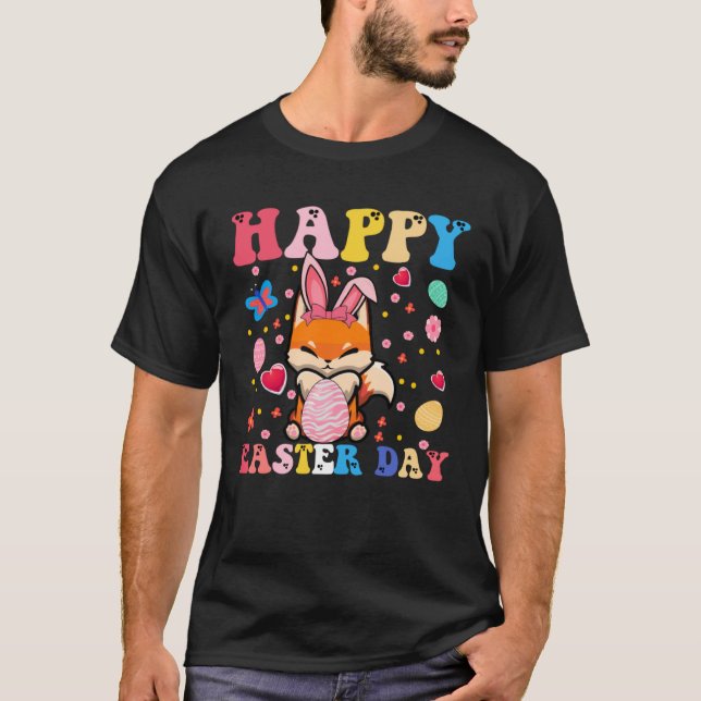 Happy Easter Bunny Fox  Easter Day Groovy T-Shirt (Vorderseite)