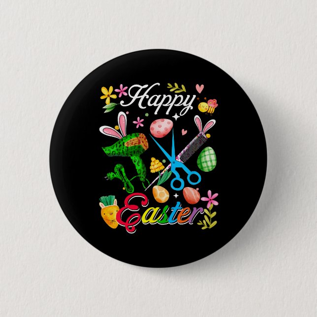 Happy Easter Bunny Hair Stylist Tools Job Team Hun Button (Vorderseite)