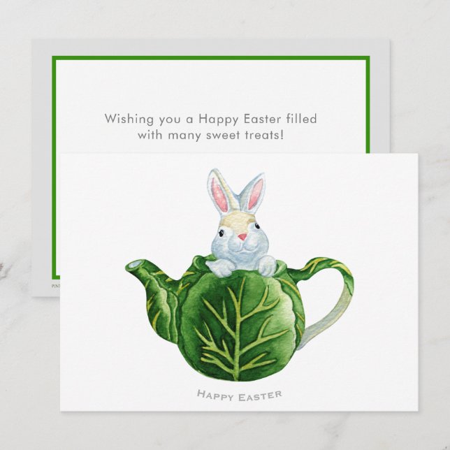Happy Easter Bunny Lettuce Teapot Feiertagskarte (Vorne/Hinten)