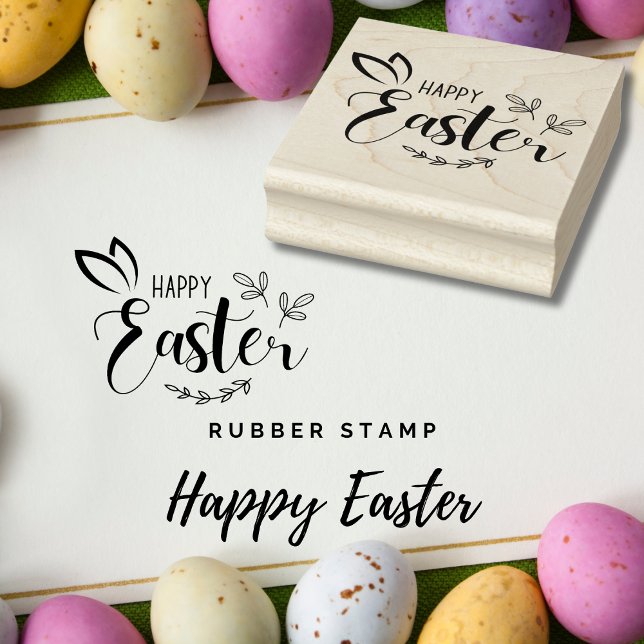 Happy Easter Bunny Oars Script Rubber Briefmarke Gummistempel (Happy Easter Bunny Ears Script Rubber Stamp)