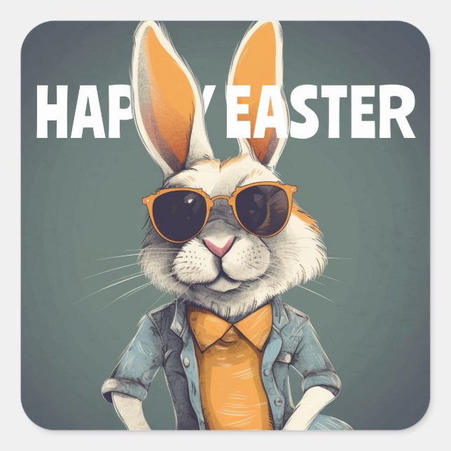 Happy Easter Bunny Orange Sunglasses Funny Quadratischer Aufkleber (Vorderseite)