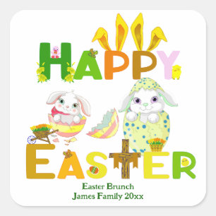 Happy Easter Bunny Party Crafts DIY Projekt Niedli Quadratischer Aufkleber