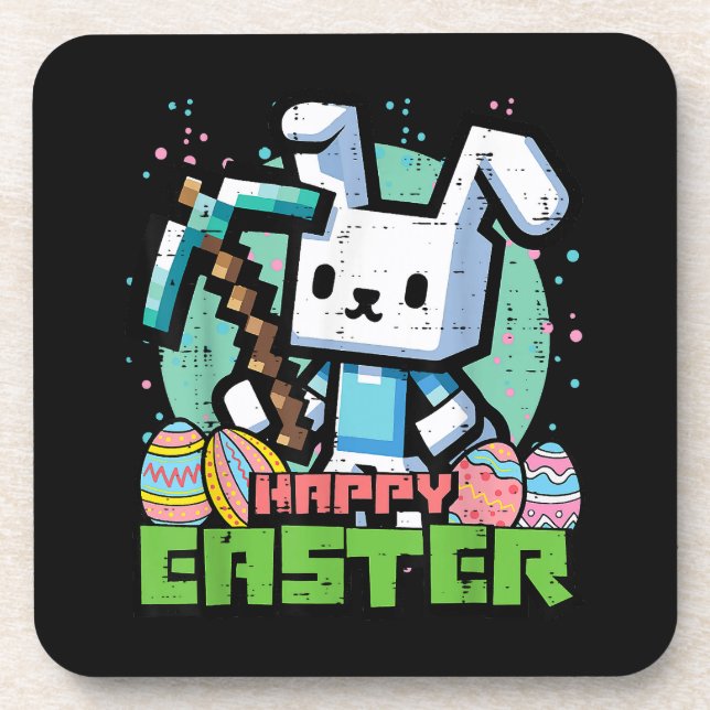 Happy Easter Bunny Pixel Game  Getränkeuntersetzer (Vorderseite)