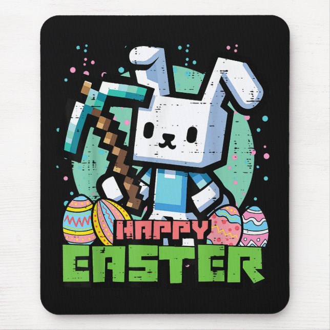 Happy Easter Bunny Pixel Game  Mousepad (Vorne)