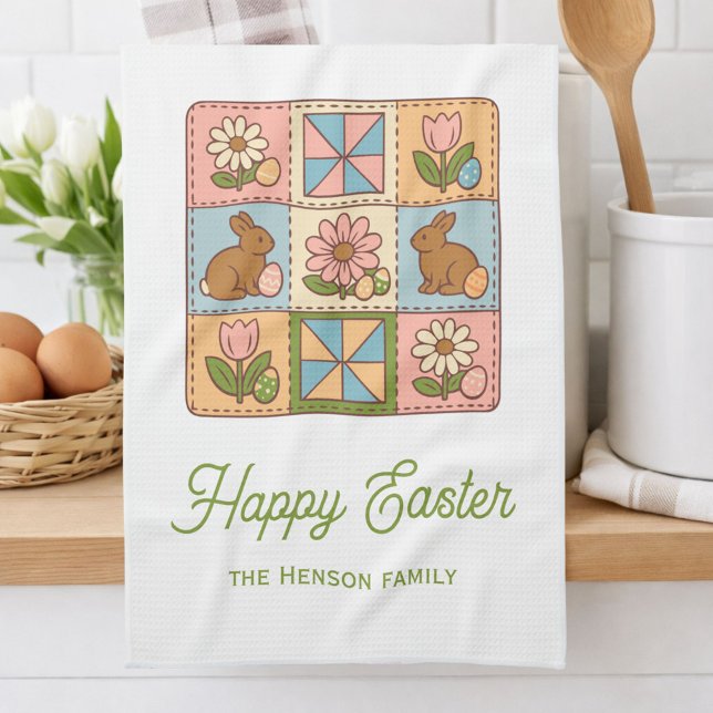 Happy Easter Bunny Quilt Pattern Family  Geschirrtuch (Von Creator hochgeladen)