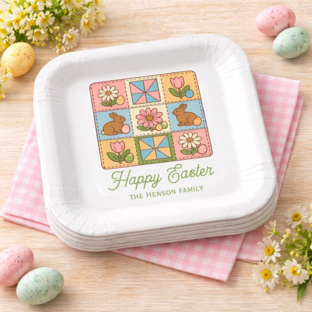 Happy Easter Bunny Quilt Pattern Family  Pappteller (Von Creator hochgeladen)