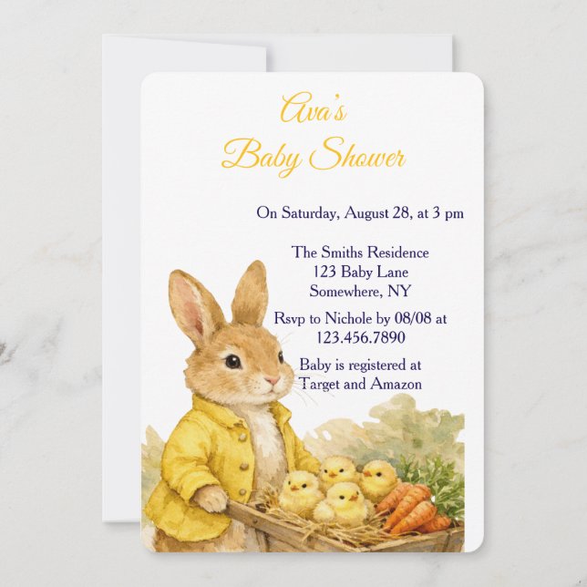 Happy Easter Bunny Rabbit Baby Shower Invitation Einladung (Rückseite)