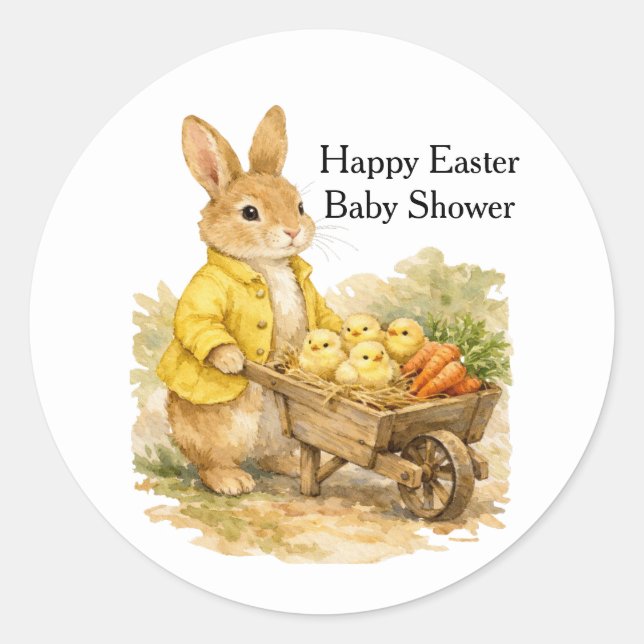 Happy Easter Bunny Rabbit Baby Shower Runder Aufkleber (Vorderseite)