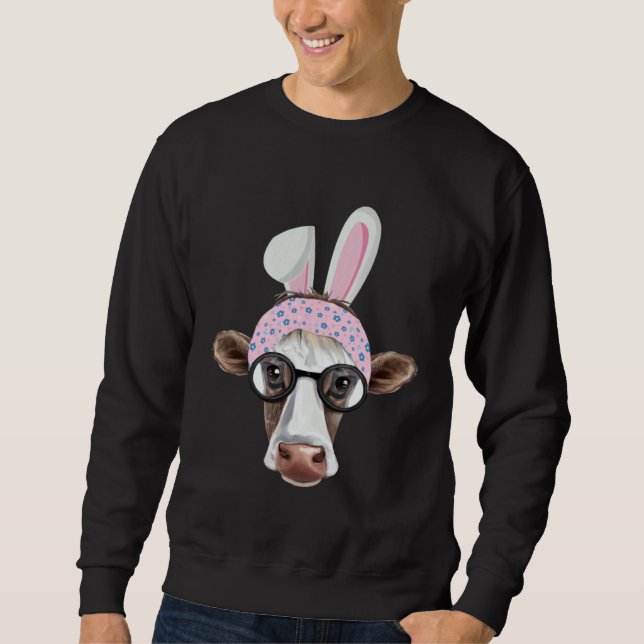 Happy Easter Bunny Rabbit Ears Cute Cow  Floral Gl Sweatshirt (Vorderseite)