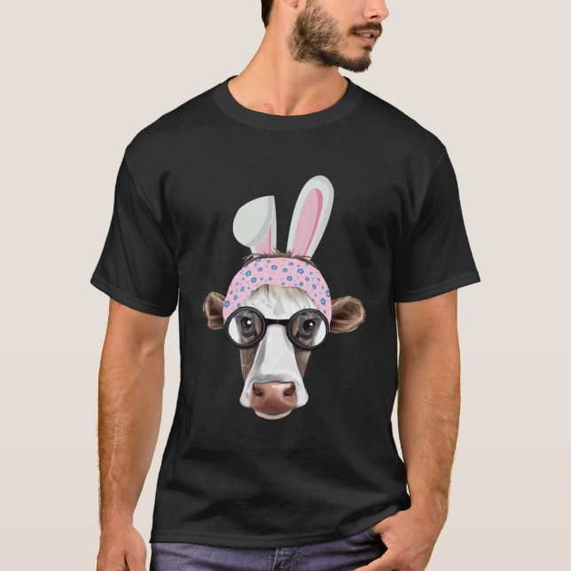 Happy Easter Bunny Rabbit Ears Cute Cow  Floral Gl T-Shirt (Vorderseite)