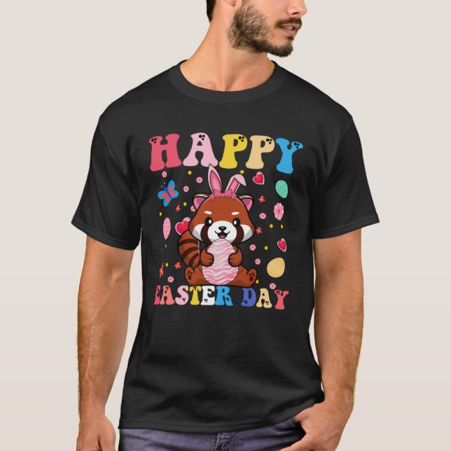 Happy Easter Bunny Red Panda  Easter Day Groovy T-Shirt (Vorderseite)