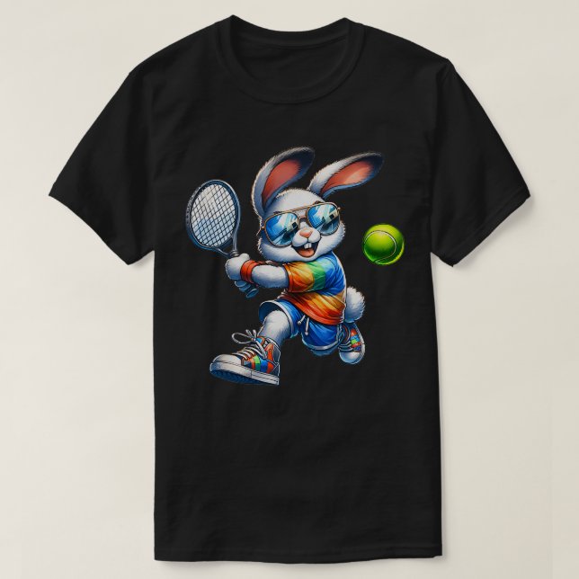 Happy Easter Bunny Tennis Player Lover Sport Rabbi T-Shirt (Design vorne)