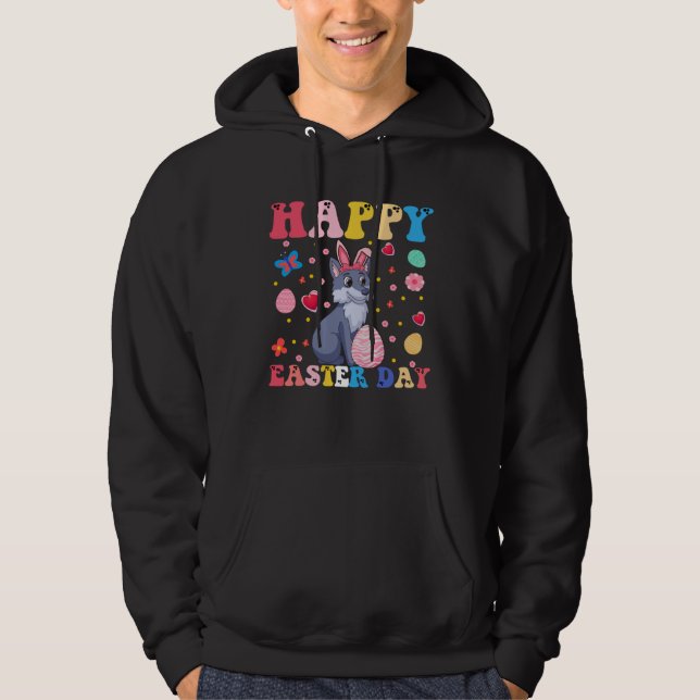 Happy Easter Bunny Wolf  Easter Day Groovy Hoodie (Vorderseite)