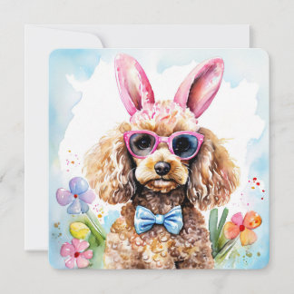Happy Easter Card Cute Bunny Poodle Watercolor Dog Karte