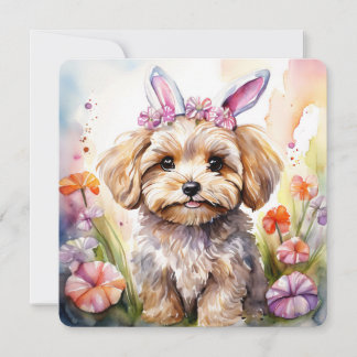 Happy Easter Card Cute Maltipoo Watercolor Dog Karte