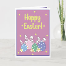 Happy Easter Card - Eggs & Bunny Ears - Rosa