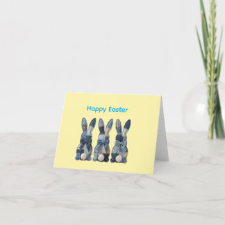 Happy Easter card with denim cute bunnies Dankeskarte